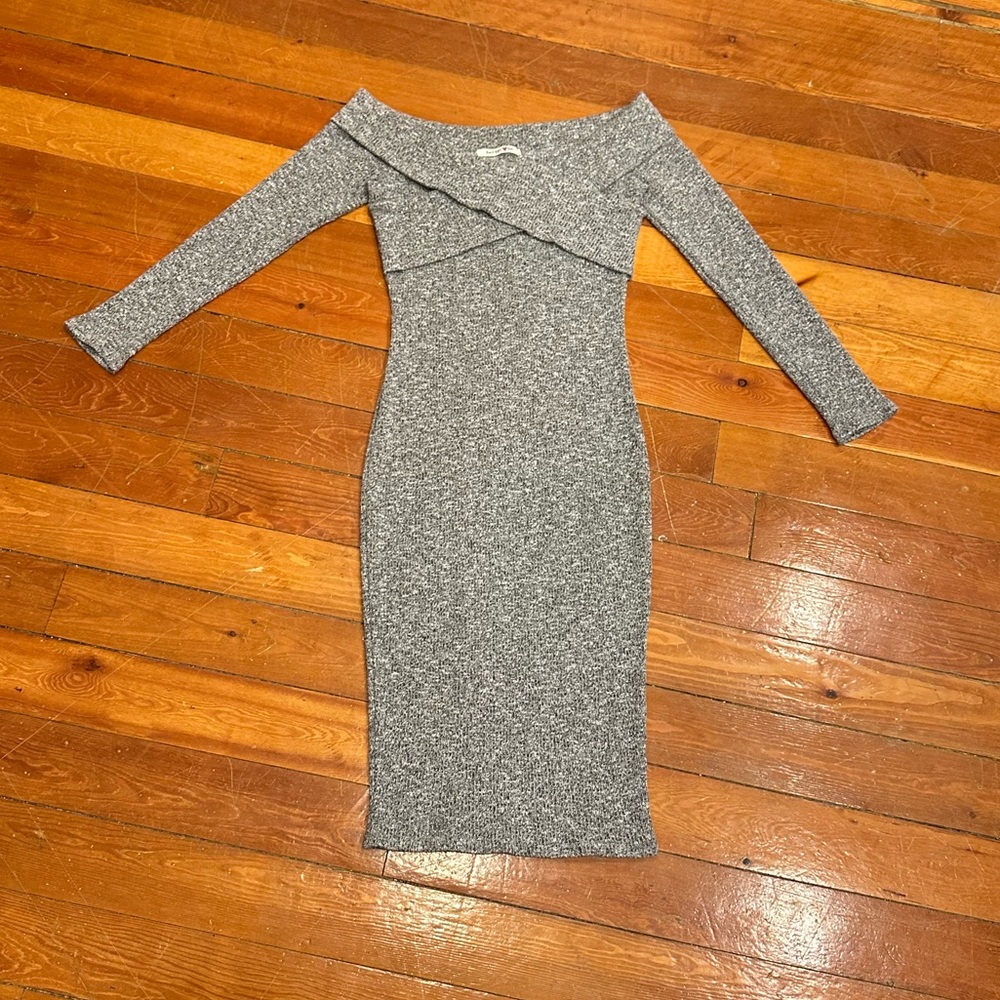 🔥Better Be Heathered Gray Long Sleeve off-shoulder bodcon Dress Holiday Party